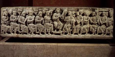 Christ seated and teaching surrounded by the Apostles, marble christian sarcophagus, acquired from t van Anoniem