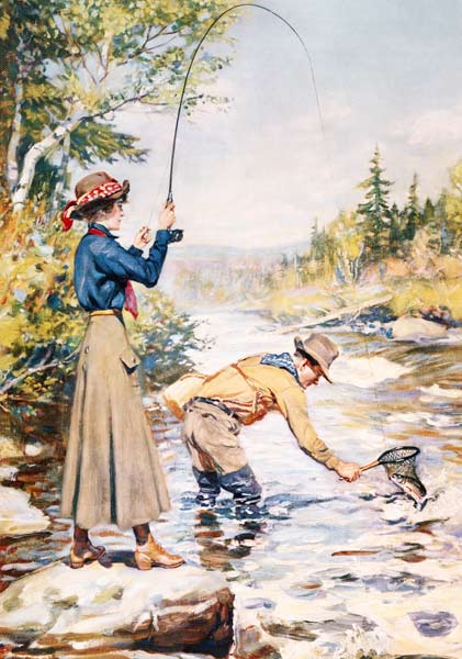 Couple Fishing on a River van Anoniem