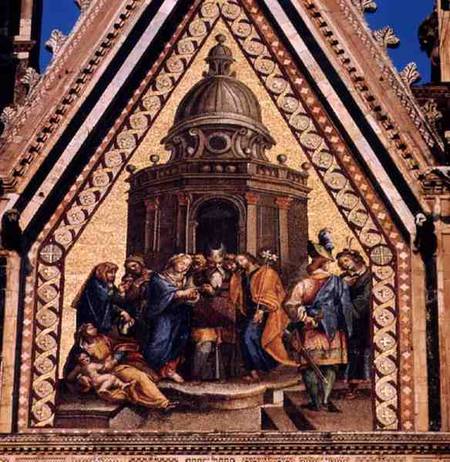 Detail from the facade of Orvieto Cathedraldepicting the Marriage of the Virgin van Anoniem