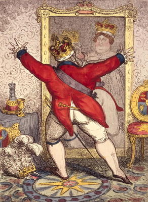 Reflection: To be, or not to be?, cartoon of King George IV of England (1762-1830), 1820 (print) van Anoniem