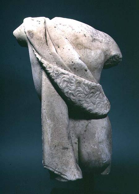 Roman marble torso of a satyr or faun (side view with the skin draped on the furthest shoulder) van Anoniem
