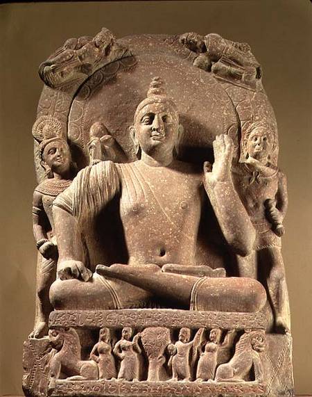 Seated Bodhisattva, carved red sandstone, Mathura,UP van Anoniem
