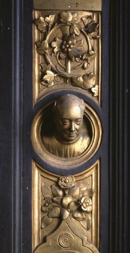 Self portrait of the sculptor Lorenzo Ghiberti (1378-1455) a roundel from the frame of the Gates of van Anoniem