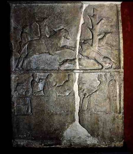 Stela relief depicting a wild boar hunt van Anoniem