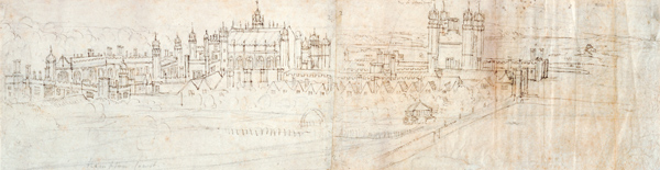 View of Hampton Court from the North, from 'The Panorama of London' van Anthonis van den Wyngaerde
