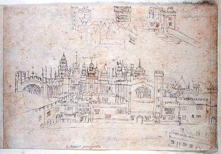 Studies of Palace of Oatlands and Hampton Court, from 'The Panorama of London' van Anthonis van den Wyngaerde