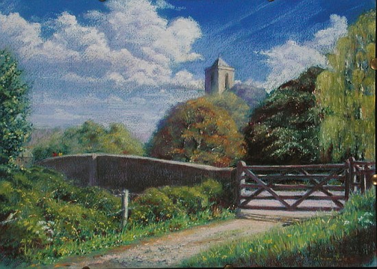 Otterton Bridge and Church, 2001 (pastel on paper)  van Anthony  Rule