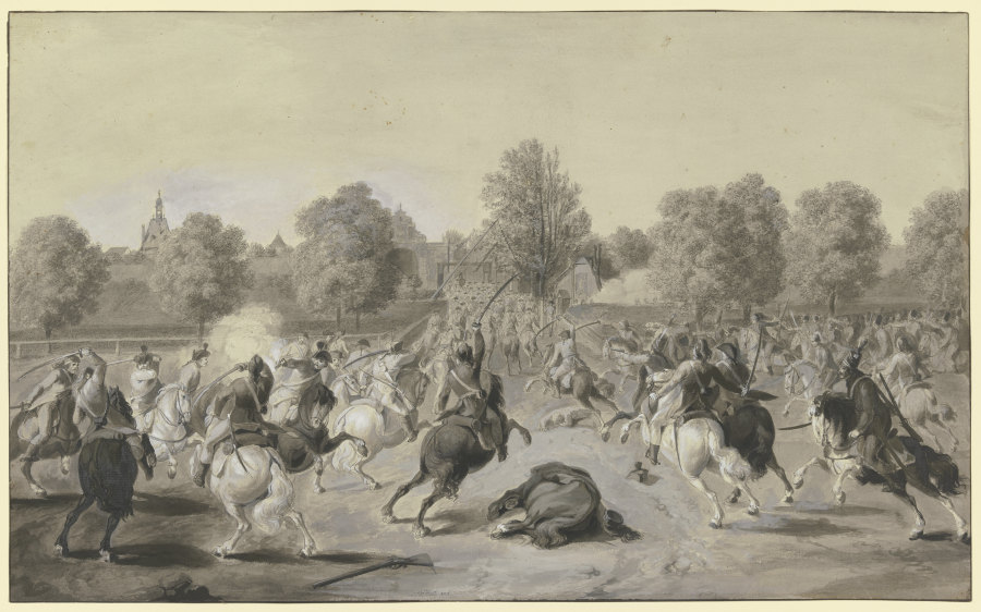Attacke der französischen Cavallerie auf die Stadt Frankfurt am Main im April 1797 van Anton Radl