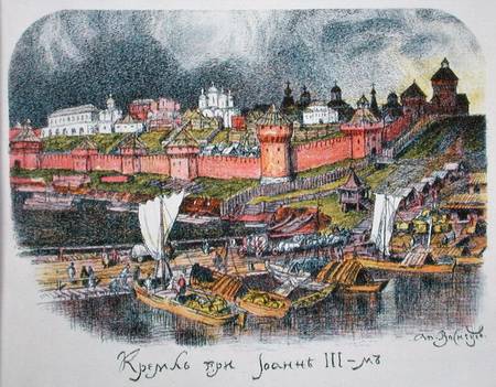 The Moscow Kremlin in the time of Tsar Ivan III (1440-1505) van Apollinari Mikhailovich Vasnetsov