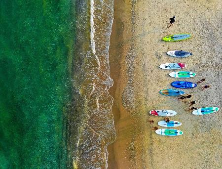 Early morning beach activities.