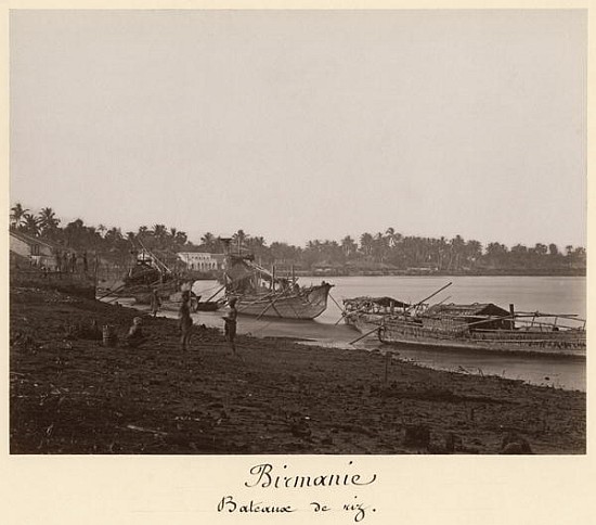 Boats carrying rice on the River Thanlwin, Mupun district, Moulmein, Burma, late 19th century van (attr. to) Philip Adolphe Klier