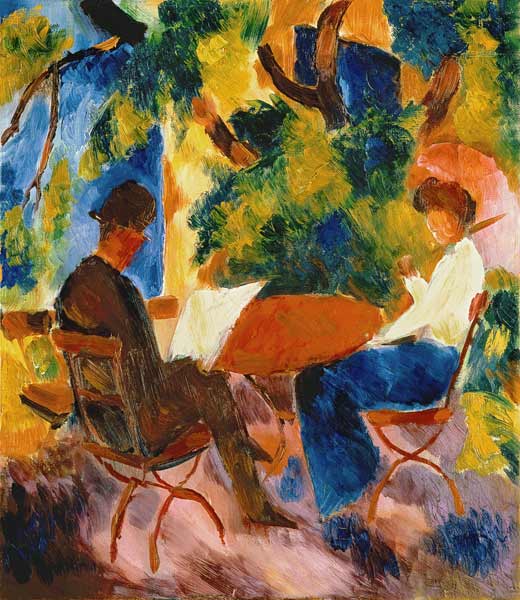 Paar aan de tuintafel - August Macke van August Macke