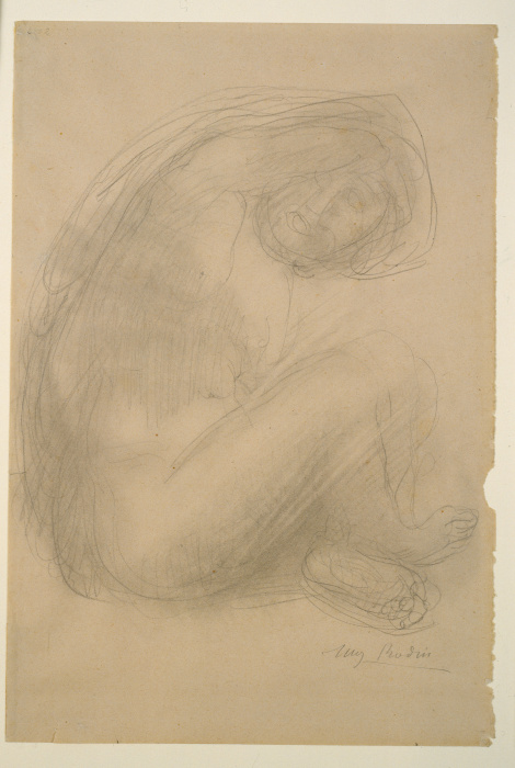 Frau im Schneidersitz mit über den Kopf geschlagenem Arm van Auguste Rodin