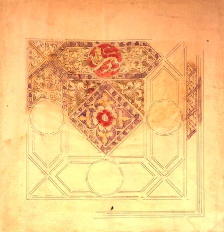 Ceiling design for the Palace of Westminster (pen & ink and w/c on paper) van Augustus Welby Northmore Pugin