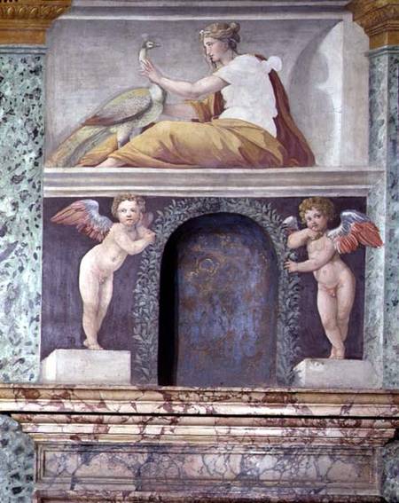 The 'Sala delle Prospettive' (Hall of Perspective) detail of trompe l'oeil niche depicting the godde van Baldassare Peruzzi