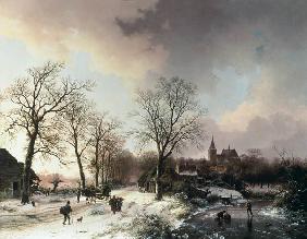 Winterlandschap bij Bedburg aan de rijn Barend Cornelis Koekkoek