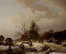 Winterlandschap met kreupelhout verzamelaars Barend Cornelisz. Koekkoek
