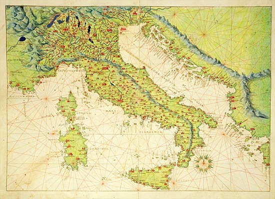 Italy, from an Atlas of the World in 33 Maps, Venice, 1st September 1553 (ink on vellum) van Battista Agnese