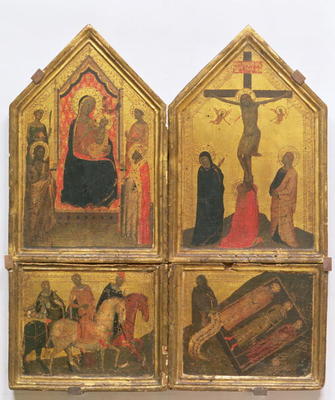 Madonna and Child with Saints, the Crucifixion and the Legend of the Three Living and the Three Dead van Bernardo Daddi