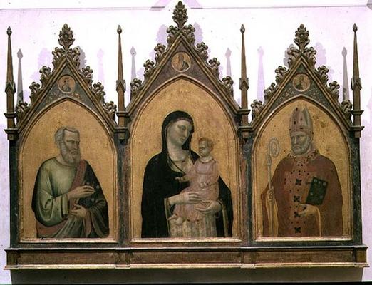 Madonna and Child with SS. Matthew and Nicholas, altarpiece, 1328 (tempera on panel) van Bernardo Daddi