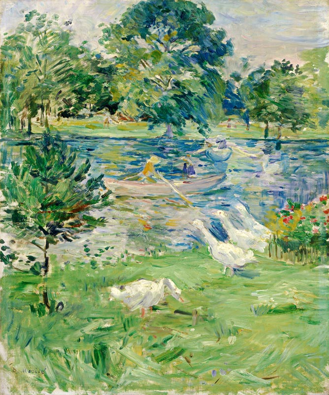 Mädchen in einem Boot mit Gänsen van Berthe Morisot