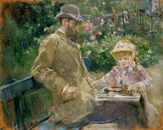 Eugene Manet und seine Tochter im Garten von Bougival van Berthe Morisot