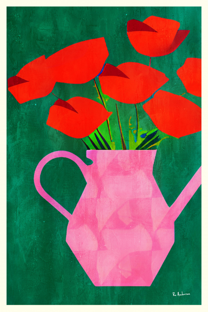 Red Poppies In a Pink Vase van Bo Anderson