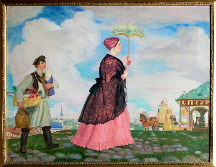 Merchant's woman with purchases van Boris Michailowitsch Kustodiew