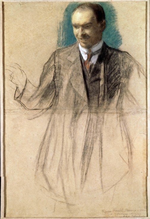 Portrait of the artist Kusma Petrov-Vodkin (1878-1939) van Boris Michailowitsch Kustodiew