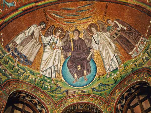 Christ surrounded by two angels, St. Vitalis and Bishop Ecclesius, from the apse van Byzantine School