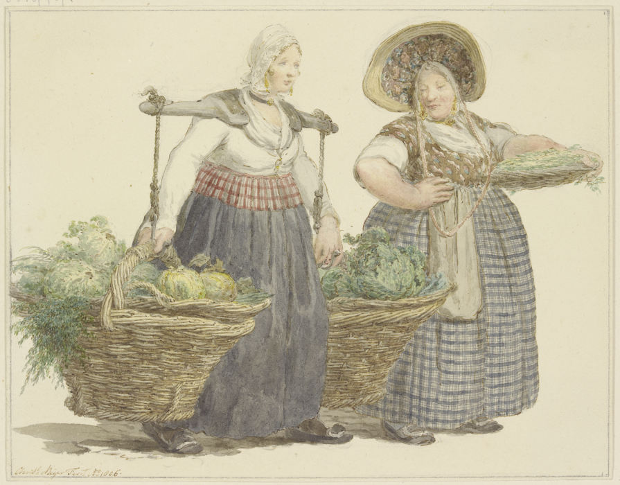 Zwei Gemüsehändlerinnen mit ihrer Ware van C. H. Meyer