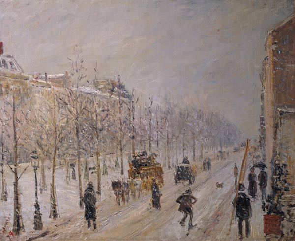 Auf dem Boulevard bei Schneefall van Camille Pissarro