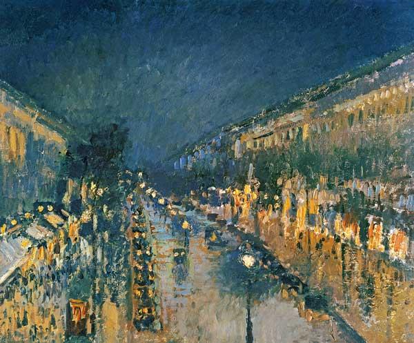 De Boulevard Montmartre in Parijs bij nacht Camille Pissarro