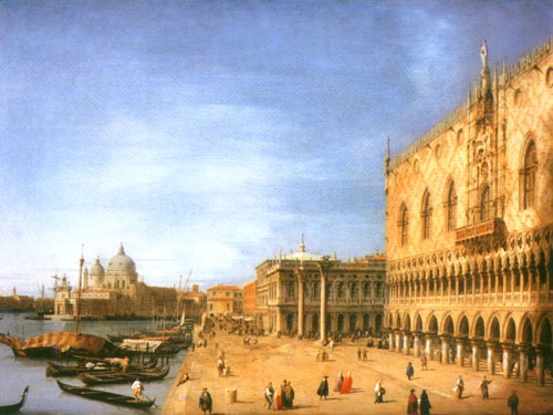 The Molo looking West van Giovanni Antonio Canal (Canaletto)