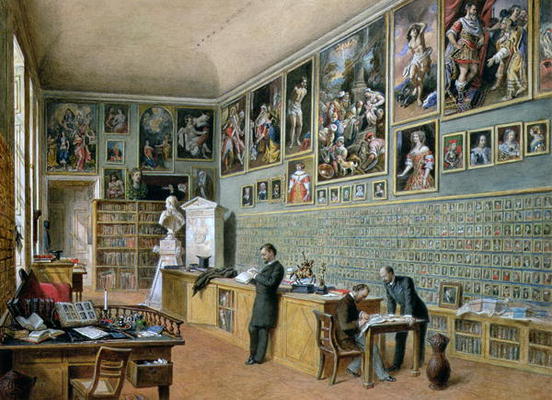 The Library, in use as an office of the Ambraser Gallery in the Lower Belvedere, 1879 (w/c) van Carl Goebel