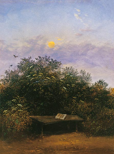 Blühende Holunderecke im Mondschein van Carl Gustav Carus