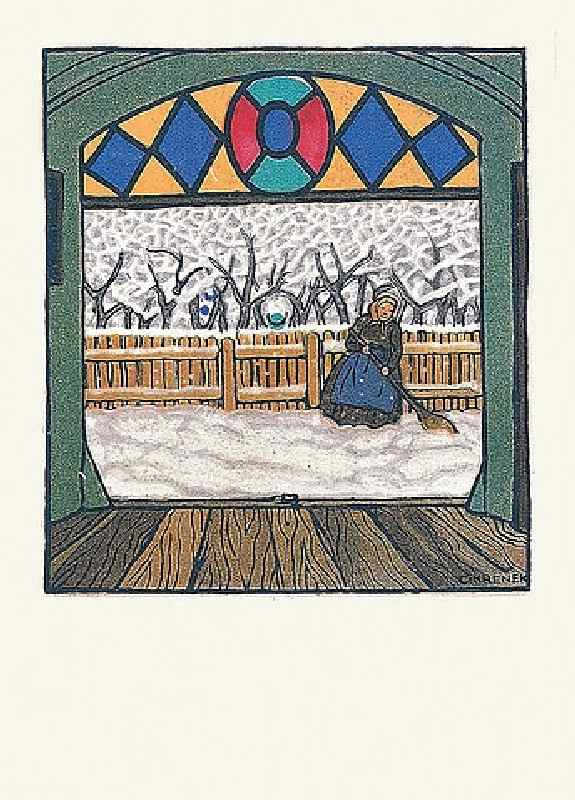 Snow-swept woman. Christmas card of the Wiener Werkstätten, No.762 van Carl Krenek