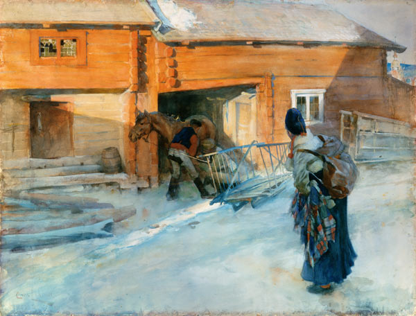Winterlicher Bauernhof in Bingsjo. van Carl Larsson