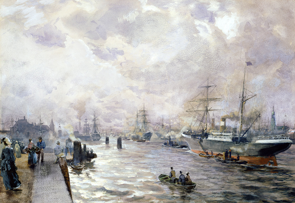 Sailing Ships in the Port of Hamburg van Carl Rodeck