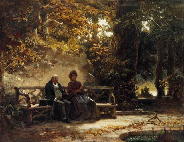 Het echtpaar op de bank (Rustende wandelaars) van Carl Spitzweg