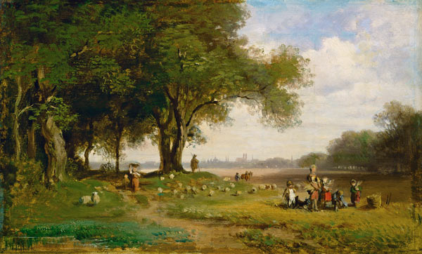 Landschaft vor München mit Schäfer van Carl Spitzweg