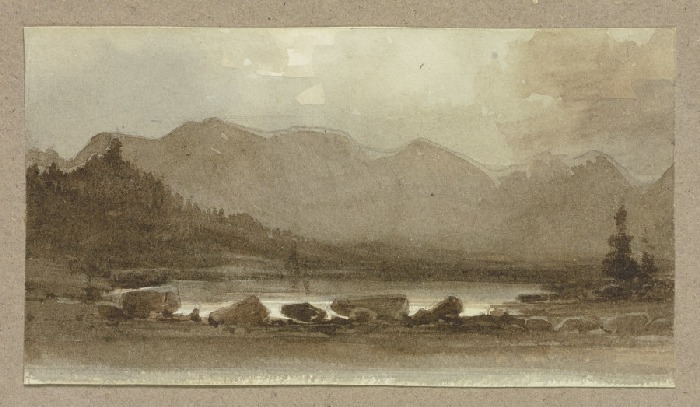 Gewässer vor einer Bergkette van Carl Theodor Reiffenstein