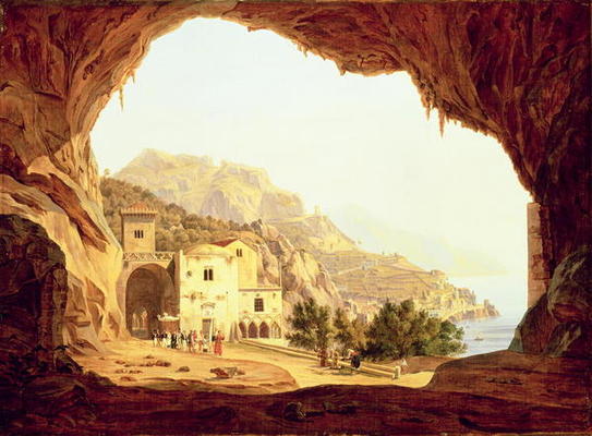 View from a Grotto over the Amalfi Coast, c.1842 (oil on canvas) van Carl Wilhelm Götzloff