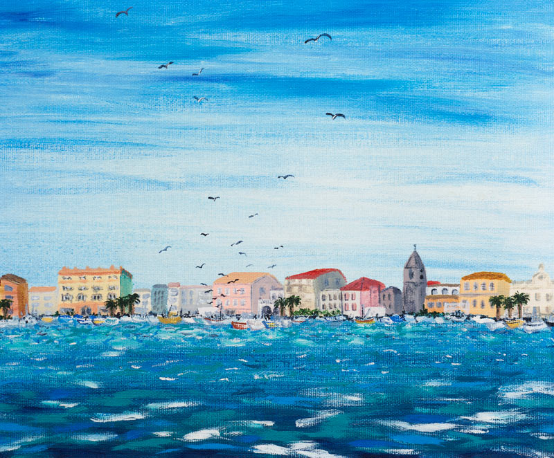 Sea Scene with Houses van Carolyn  Hubbard-Ford
