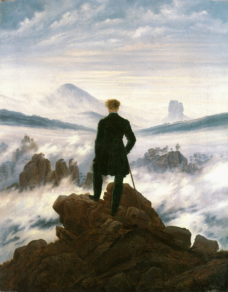 De wandelaar boven de nevelen  van Caspar David Friedrich