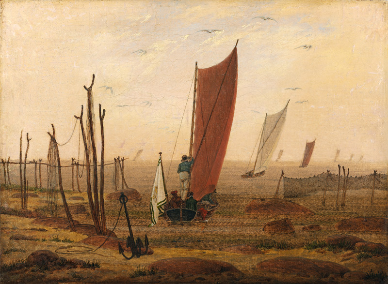 Der Morgen (Ausfahrende Boote) van Caspar David Friedrich