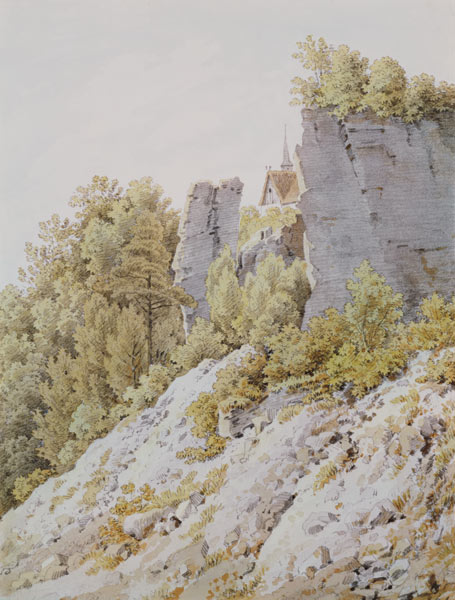 Felsgruppe im Elbsandsteingebirge van Caspar David Friedrich