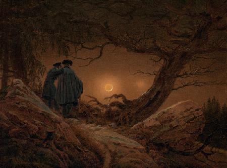 Twee mannen kijken naar de maan