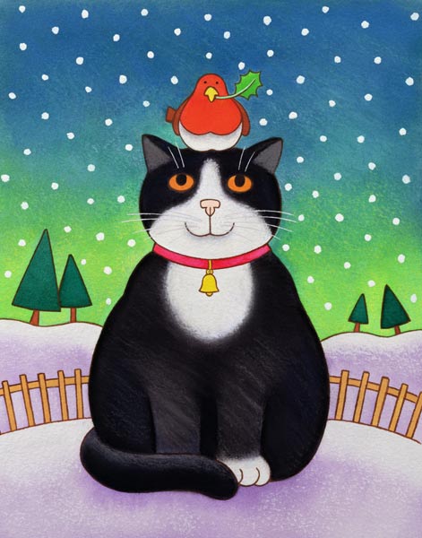 Cat with Robin (w/c on paper)  van Cathy  Baxter