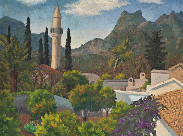 Turkish Village with Mosque, Cyprus van Cedric Morris